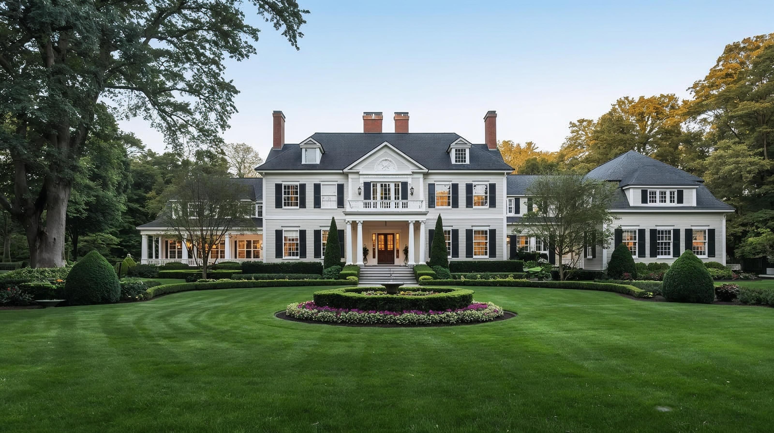 Professionally designed landscape with lush plantings and stone pathways